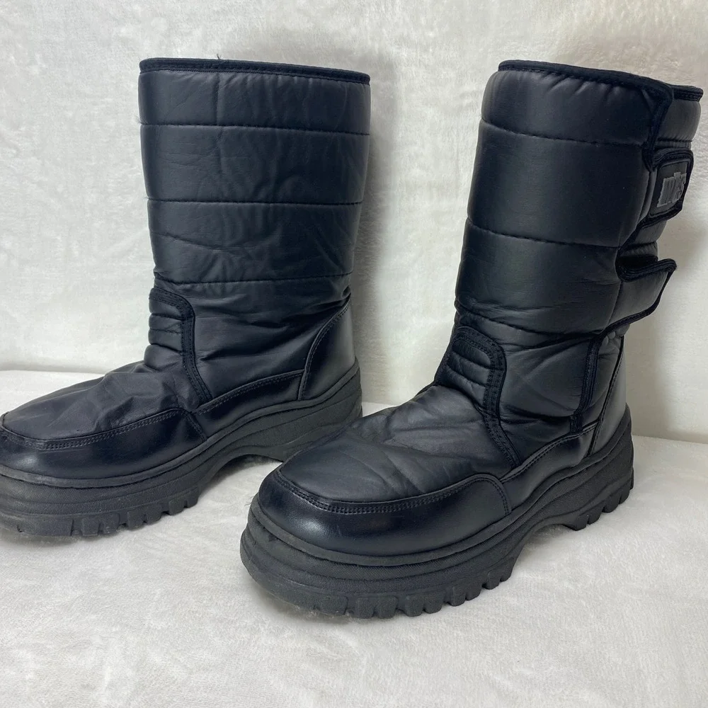 WFS Mens Black Puffer Snow Boots Waterproof‎ Winter Warm Insulated Size 9